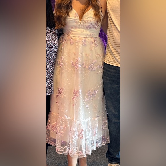 Lulu’s Distinctly Sweet White Floral Embroidered Tie-Strap Midi Dress. - Picture 7 of 7